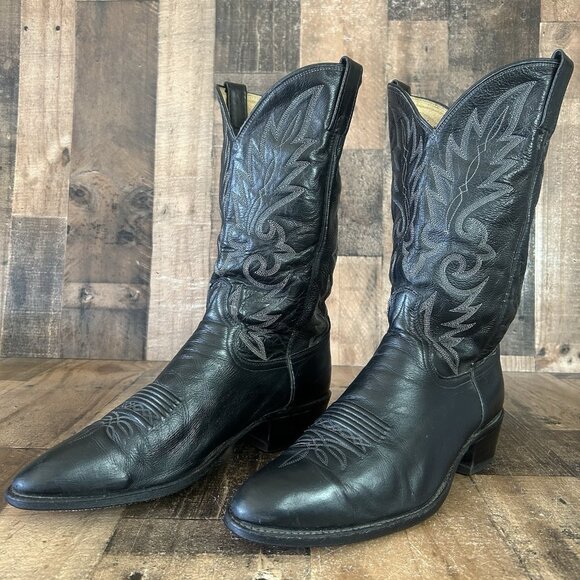 Dan Post 110R Vintage Classic Black Western Cowboy Boots Mens 12 D - Picture 2 of 12